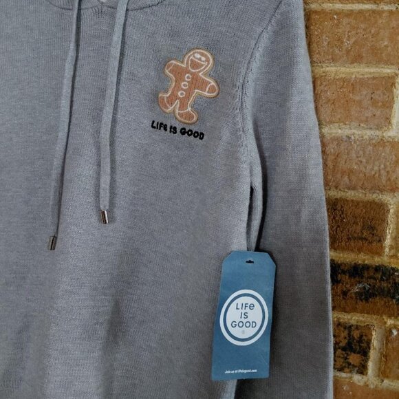 NWT Life is Good Gray Hooded Gingerbread Man Sweater - Picture 5 of 5